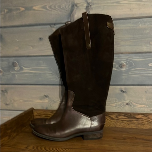 Sam Edelman Brown Heeled Boots with Distressed Leather - Picture 1 of 2